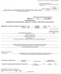 Приказ об увольнении внутреннего совместителя