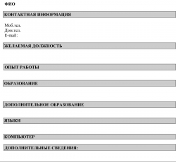 Образец бланка анкеты при приеме на работу