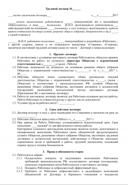 Образец трудового договора с директором ООО