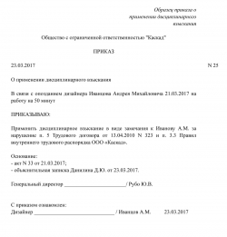 Приказ о привлечении к дисциплинарной ответственности (образец)