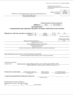 Приказ об увольнении в связи со смертью