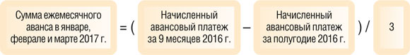 Сумма ежемесячного аванса в январе, феврале и марте 2017 г.